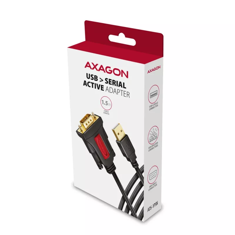 Cabo adaptador Axagon ADS-1PSN USB-A 2.0 - série RS-232 DB9-M Prolific 1,5 m