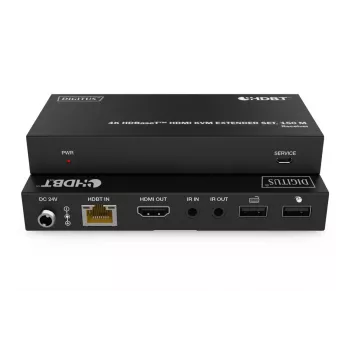Extensor HDBaseT KVM DIGITUS Set - 150m 4K/60Hz USB 1.1 PoC IR preto