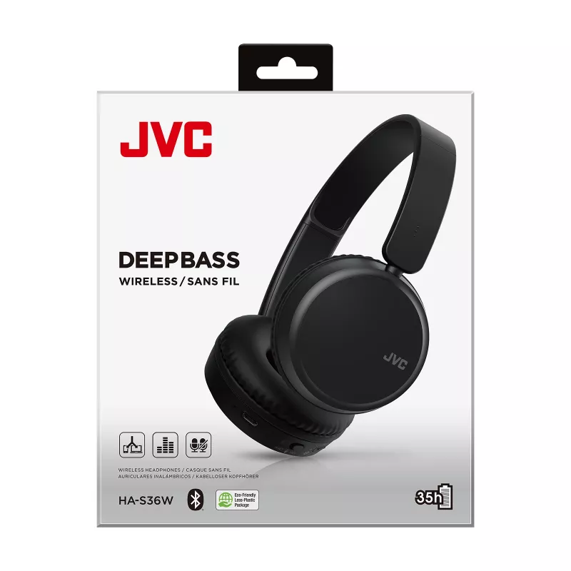 Auscultadores JVC Deep Bass Bluetooth On-Ear Preto, Sem fios, Chamadas/Música, 20 - 20000 Hz, 157 g, Headset, Preto