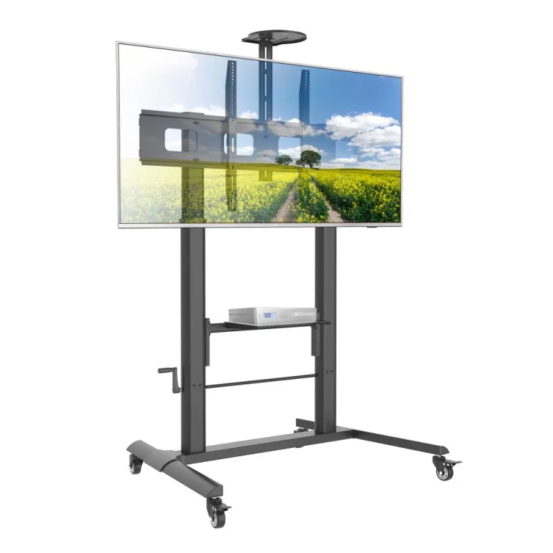 Techly ICA-TR230 carrinho móvel para TV de 52-110 polegadas, altura ajustável 1550-1820 mm, VESA até 1200x600, 120 kg, 2 prateleiras, preto