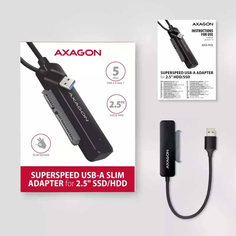 Placa de interface Axagon ADSA-FP2A USB 3.2 Gen 1 SATA Conector macho Preto