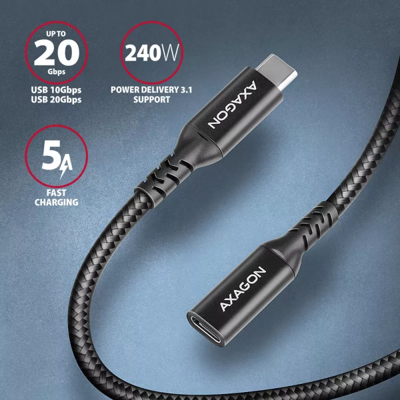 Cabo de extensão Axagon BUCM32-CF10AB SPEED+ USB-C USB 20Gbps 1 m