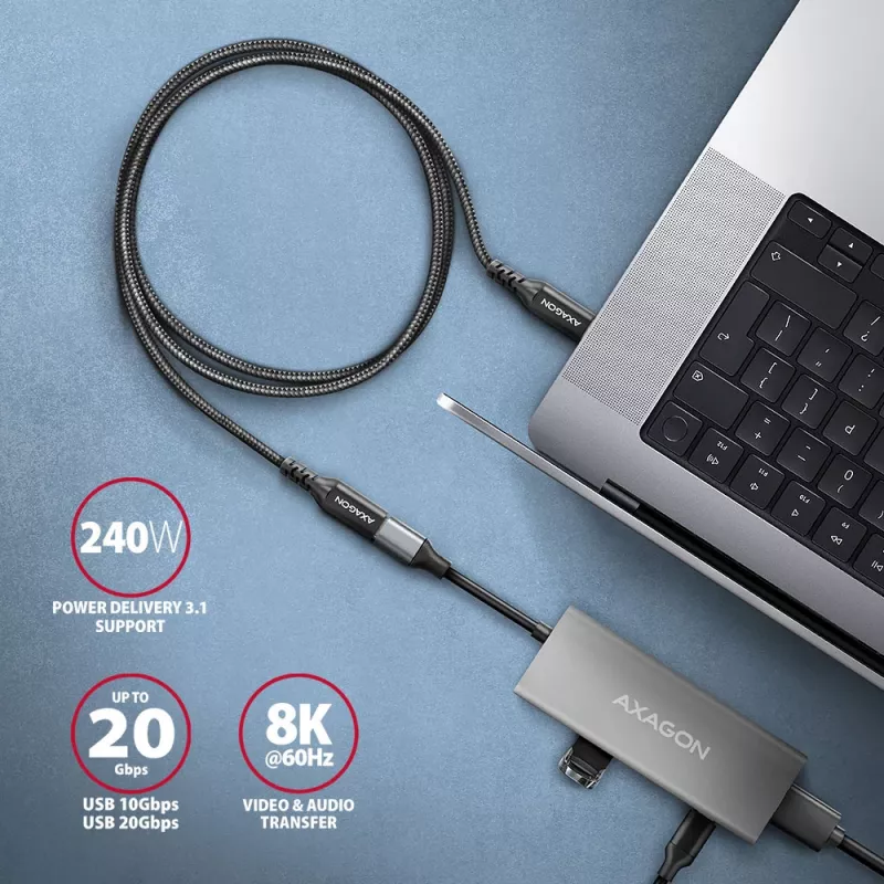 Cabo de extensão Axagon BUCM32-CF10AB SPEED+ USB-C USB 20Gbps 1 m