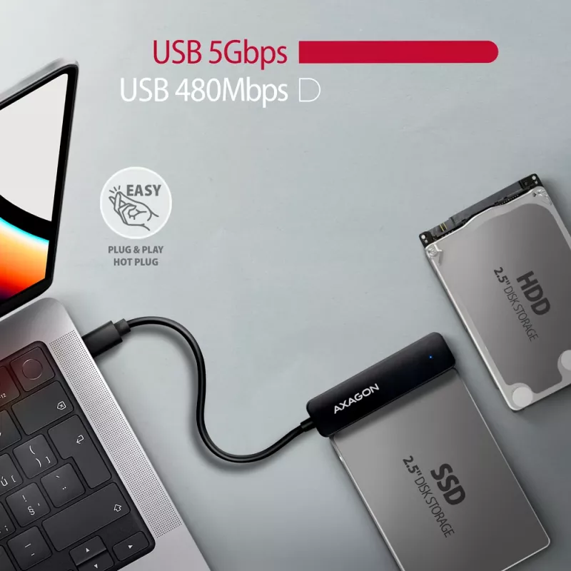 Axagon ADSA-FP2C USB-C 5Gbps - SATA 6G, 2.5 SSD/HDD SLIM Adaptador - Adaptador - Placas/Adaptadores de interface digital/dados