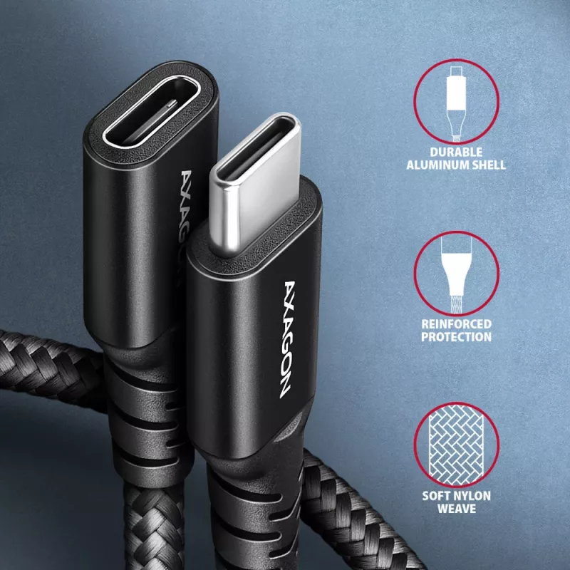 Cabo de extensão Axagon BUCM32-CF05AB SPEED+ USB-C USB 20Gbps 0,5 m