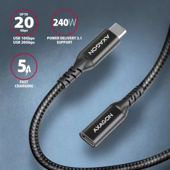 Cabo de extensão Axagon BUCM32-CF15AB SPEED+ USB-C USB 20Gbps 1,5 m