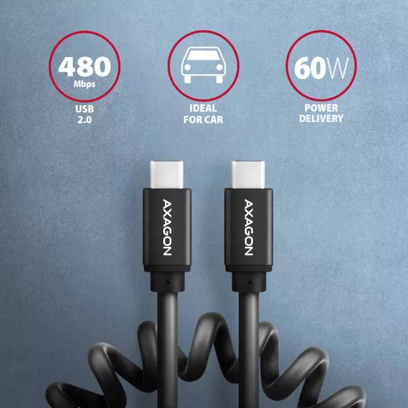 Cabo USB Axagon BUCM-CM20TB 1,1m PD 60W 3A Preto