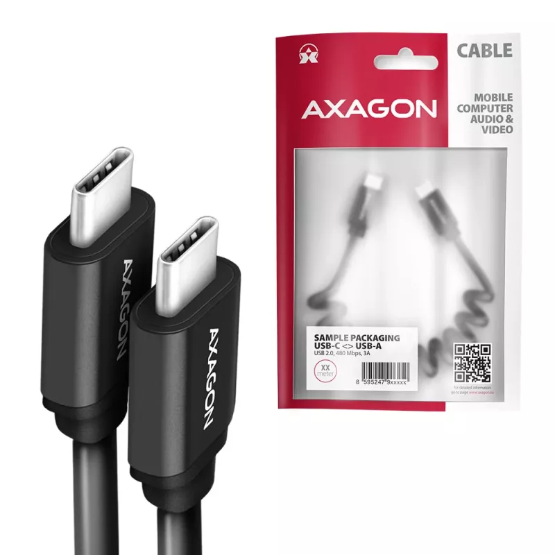 Cabo USB Axagon BUCM-CM20TB 1,1m PD 60W 3A Preto