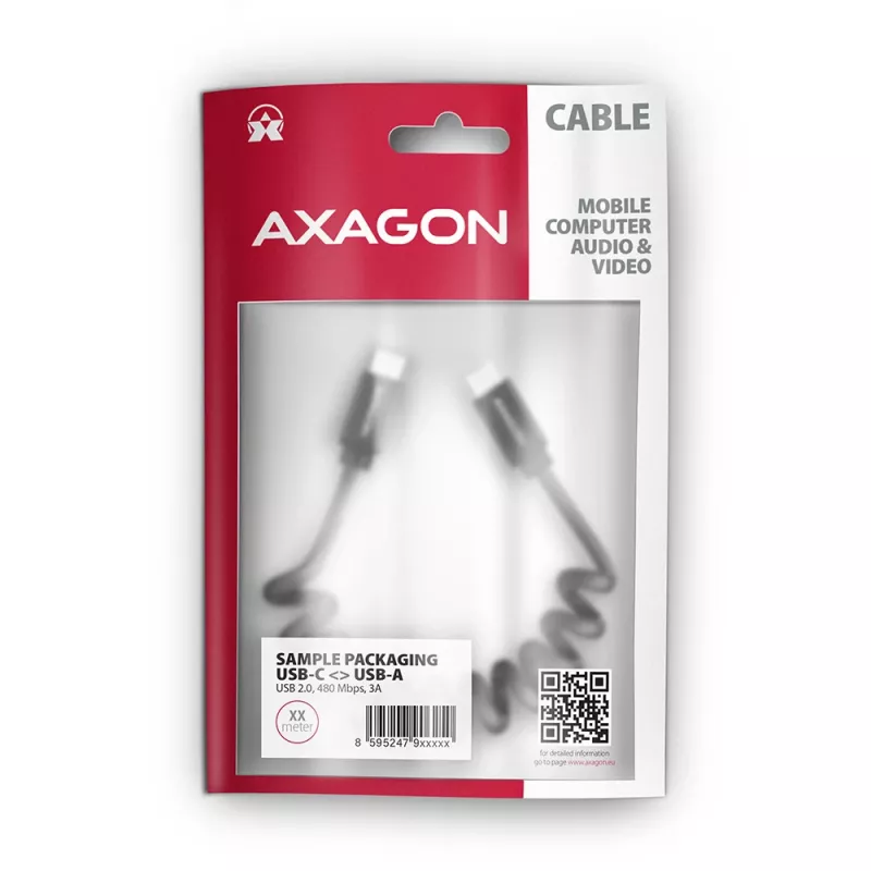 Cabo USB Axagon BUCM-CM20TB 1,1m PD 60W 3A Preto