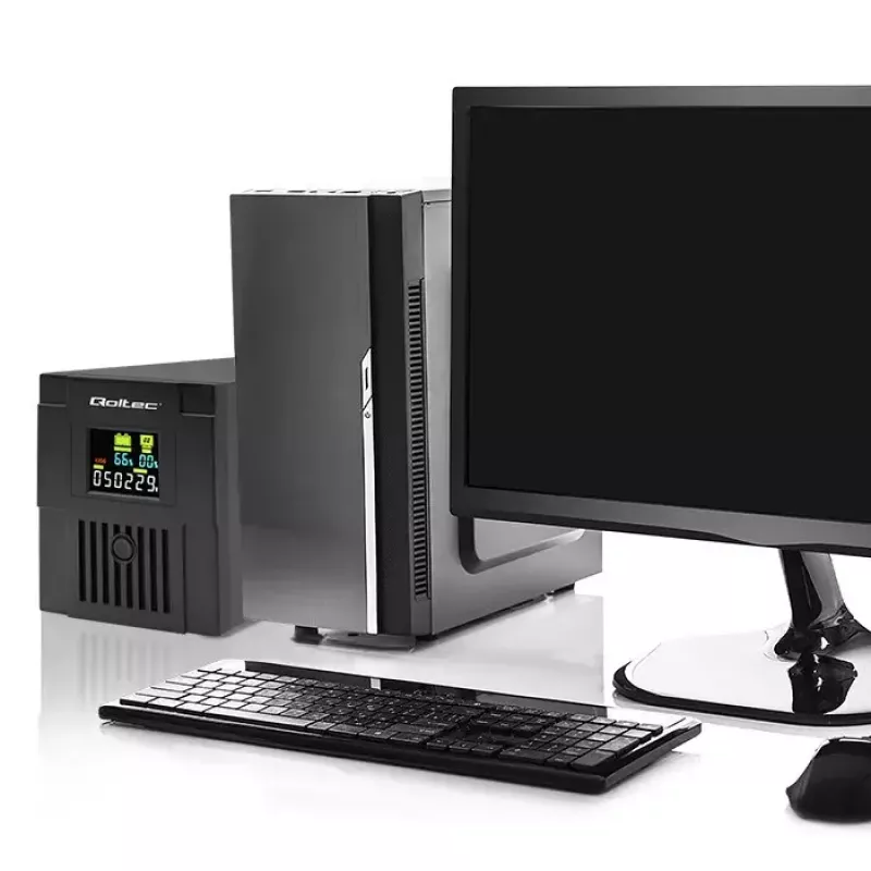 Fonte de alimentação ininterrupta QOLTEC 53770, UPS Line-Interactive 1,5 kVA (900 W), 2 saídas C13, AVR, LCD, USB Type-B