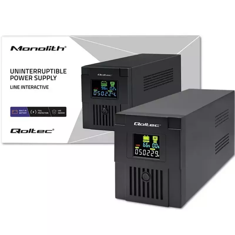 Fonte de alimentação ininterrupta Qoltec 53771 2 kVA 1200 W 2 saídas AC