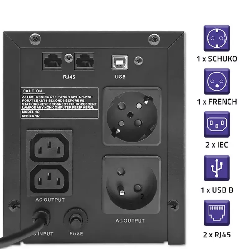 Fonte de alimentação ininterrupta Qoltec 53771 2 kVA 1200 W 2 saídas AC