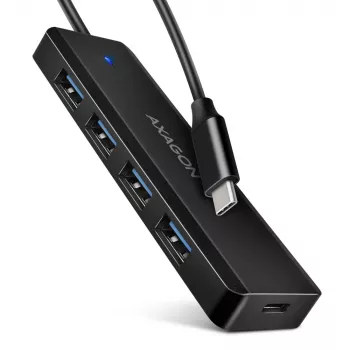 Axagon HUE-C1C Hub TRAVEL 4x USB 5Gbps, entrada de energia USB-C, cabo USB-C de 19 cm