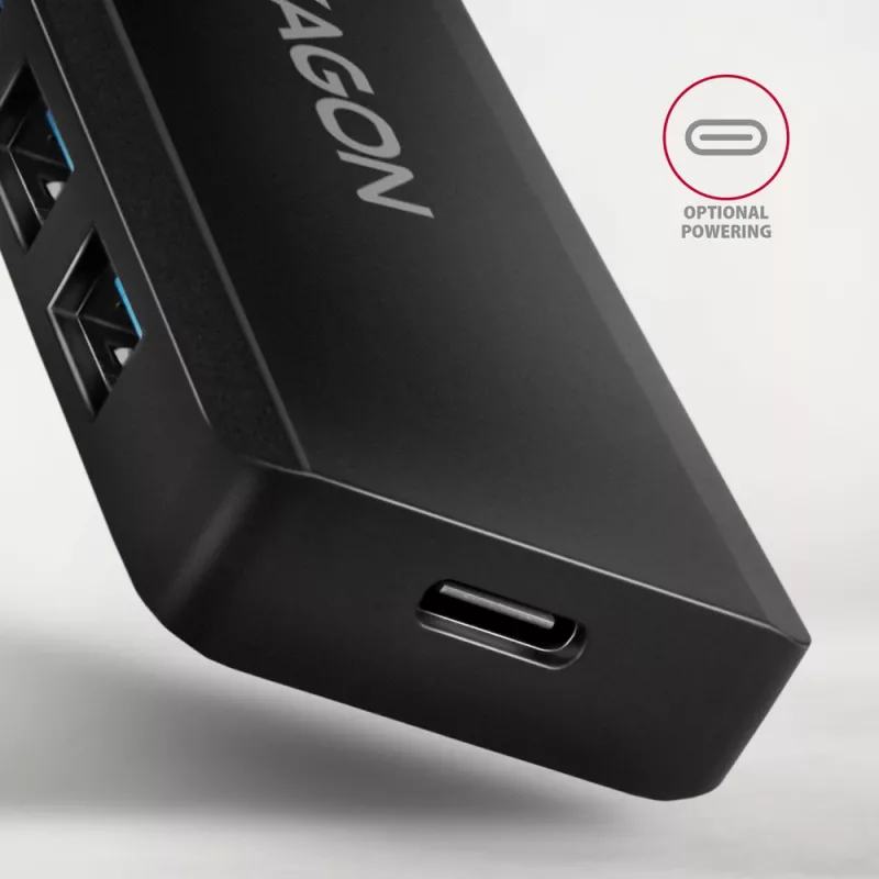 Axagon HUE-C1C Hub TRAVEL 4x USB 5Gbps, entrada de energia USB-C, cabo USB-C de 19 cm