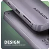 Axagon HMC-6GM2 Hub USB 10Gbps USB-A USB-C HDMI M.2 SD/mSD PD 100W cabo USB-C com fios USB 3.2 Gen 2 (3.1 Gen 2) Type-C cinzento