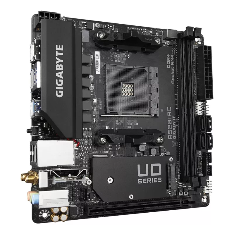 Placa-mãe GIGABYTE A520I AC - Suporta CPUs AMD Ryzen 5000 Series AM4, VRM digital de 6 fases, até 5300MHz DDR4 (OC), 1xPCIe 3.0 M.2, WLAN, GbE LAN, USB 3.2 Gen1