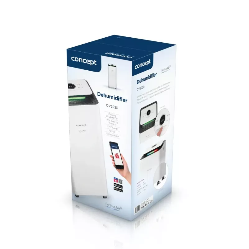 Desumidificador Concept Solution OV2220 — depósito de 3,5 l, 2 velocidades, 320 W, 45 dB, branco