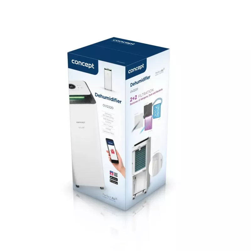 Desumidificador Concept Solution OV2220 — depósito de 3,5 l, 2 velocidades, 320 W, 45 dB, branco