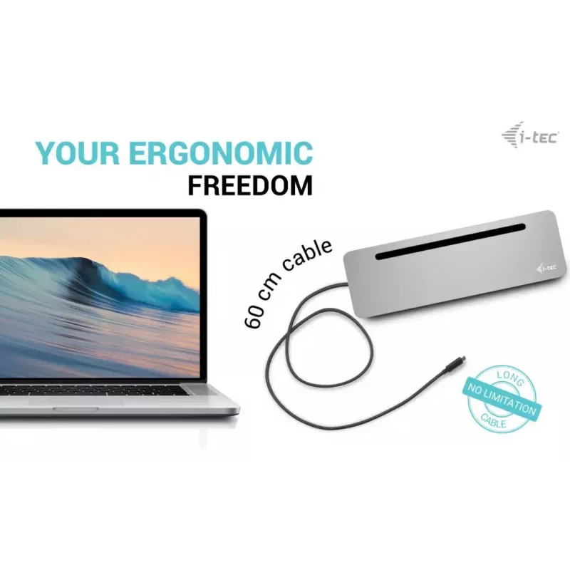 Docking station ergonómica i-tec USB-C em metal 3x 4K com Power Delivery 100 W + carregador universal 100 W