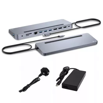 Docking station ergonómica i-tec USB-C em metal 3x 4K com Power Delivery 100 W + carregador universal 100 W