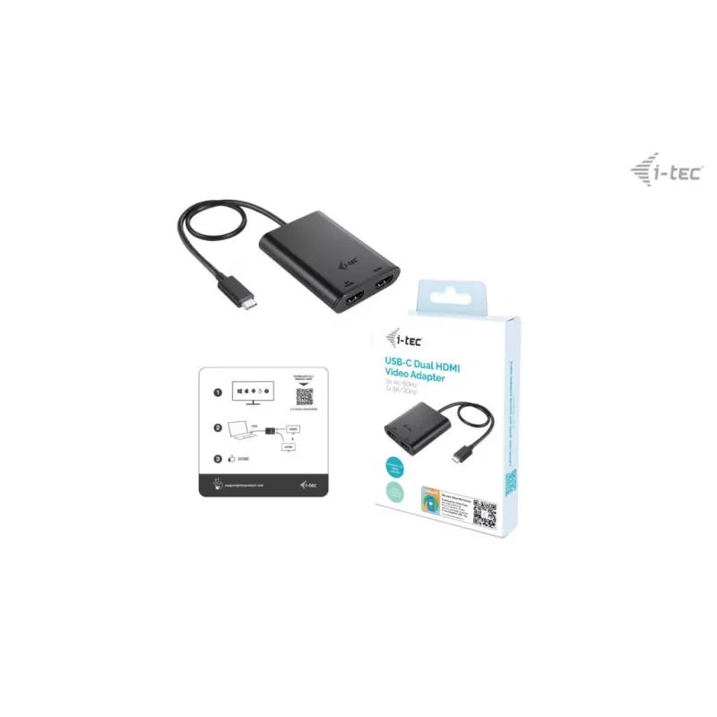 Adaptador de vídeo i-tec USB-C Dual 4K/60Hz (Single 8K/30Hz) HDMI
