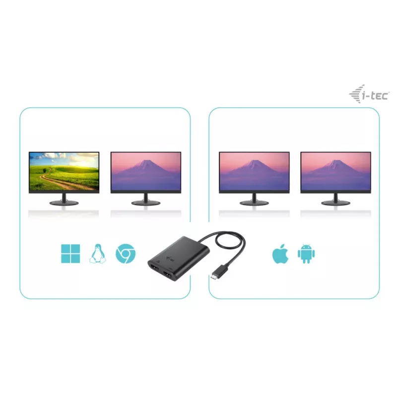 Adaptador de vídeo i-tec USB-C Dual 4K/60Hz (Single 8K/30Hz) HDMI