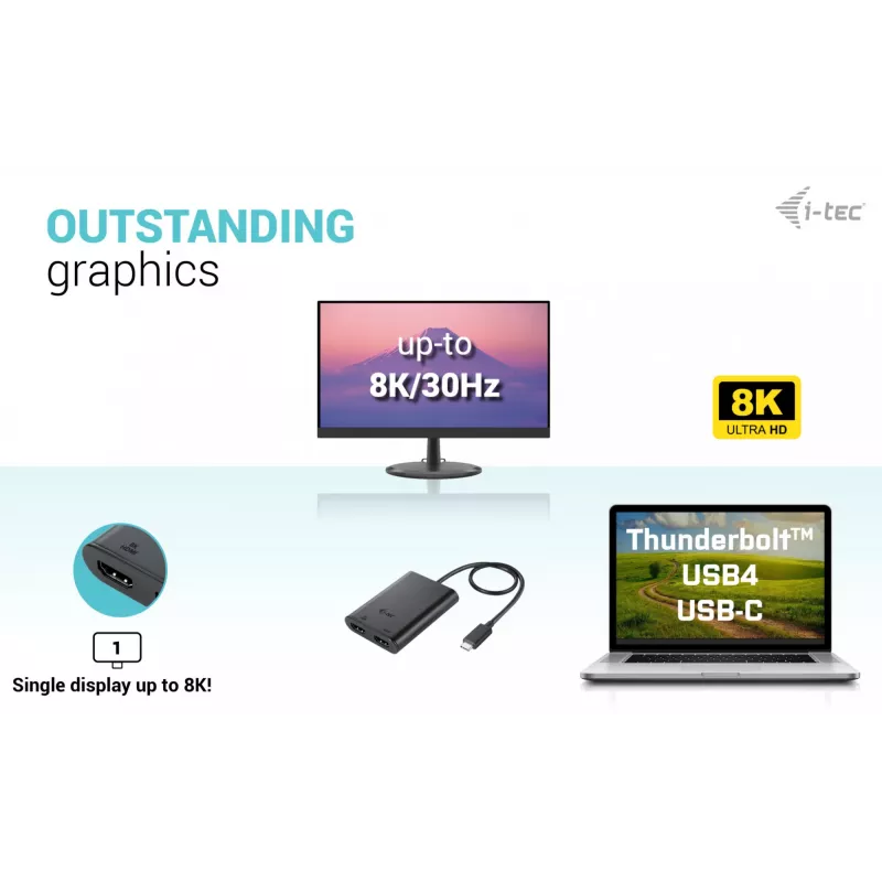 Adaptador de vídeo i-tec USB-C Dual 4K/60Hz (Single 8K/30Hz) HDMI