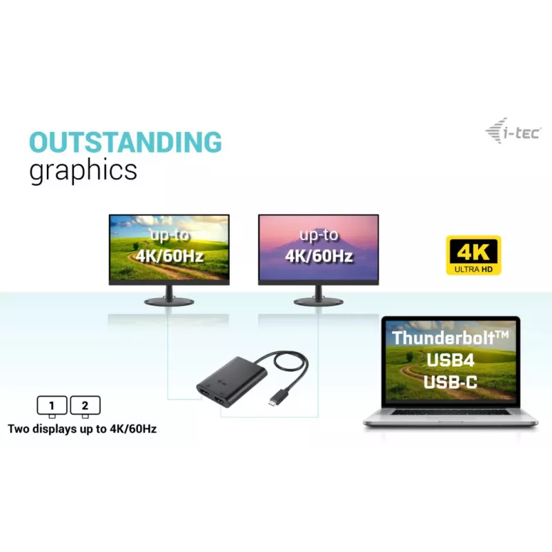 Adaptador de vídeo i-tec USB-C Dual 4K/60Hz (Single 8K/30Hz) HDMI
