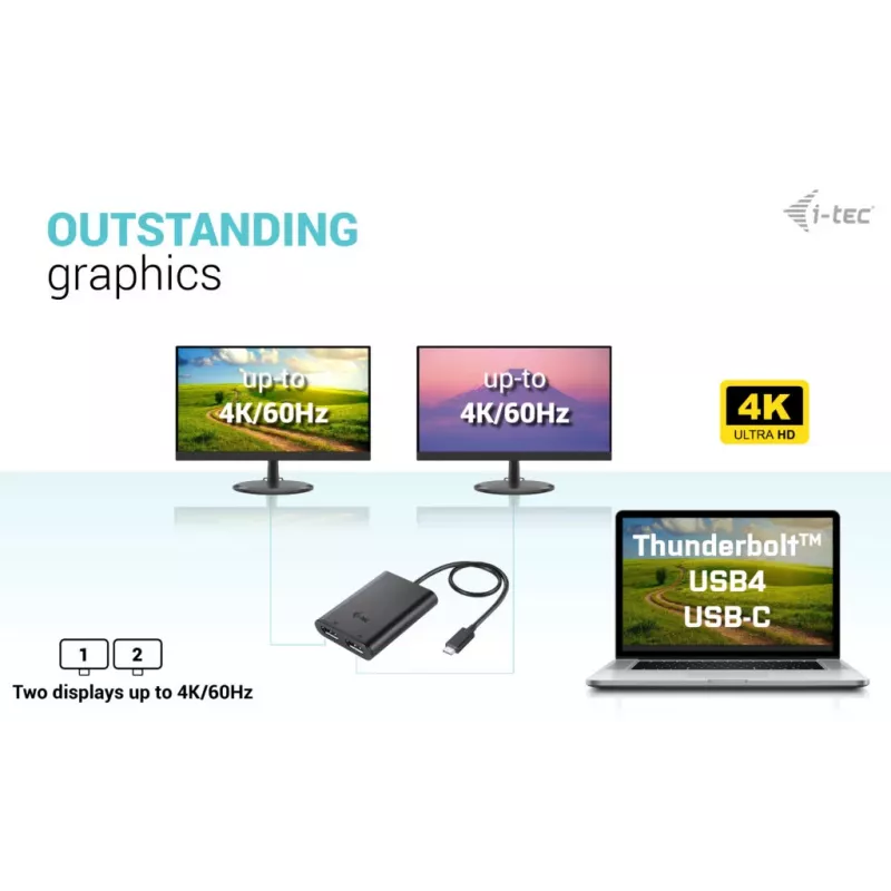 Adaptador de vídeo i-tec USB-C Dual 4K DisplayPort