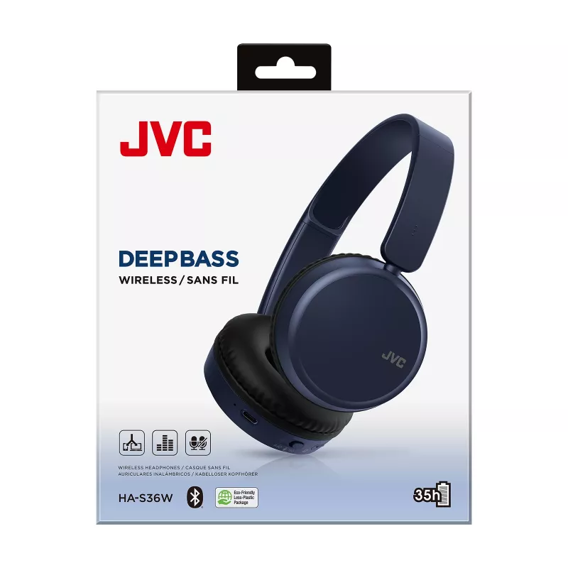 JVC HA-S36W-A-U auscultadores sem fios, Bluetooth, multipoint, 35 h de reprodução, microfone integrado, USB-C, azuis