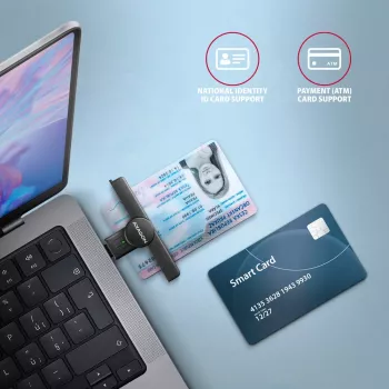 Axagon CRE-SMPC leitor de cartões inteligentes/cartão de cidadão USB-C PocketReader leitor de cartões inteligentes interior USB Type-C preto
