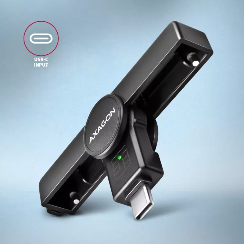 Axagon CRE-SMPC leitor de cartões inteligentes/cartão de cidadão USB-C PocketReader leitor de cartões inteligentes interior USB Type-C preto