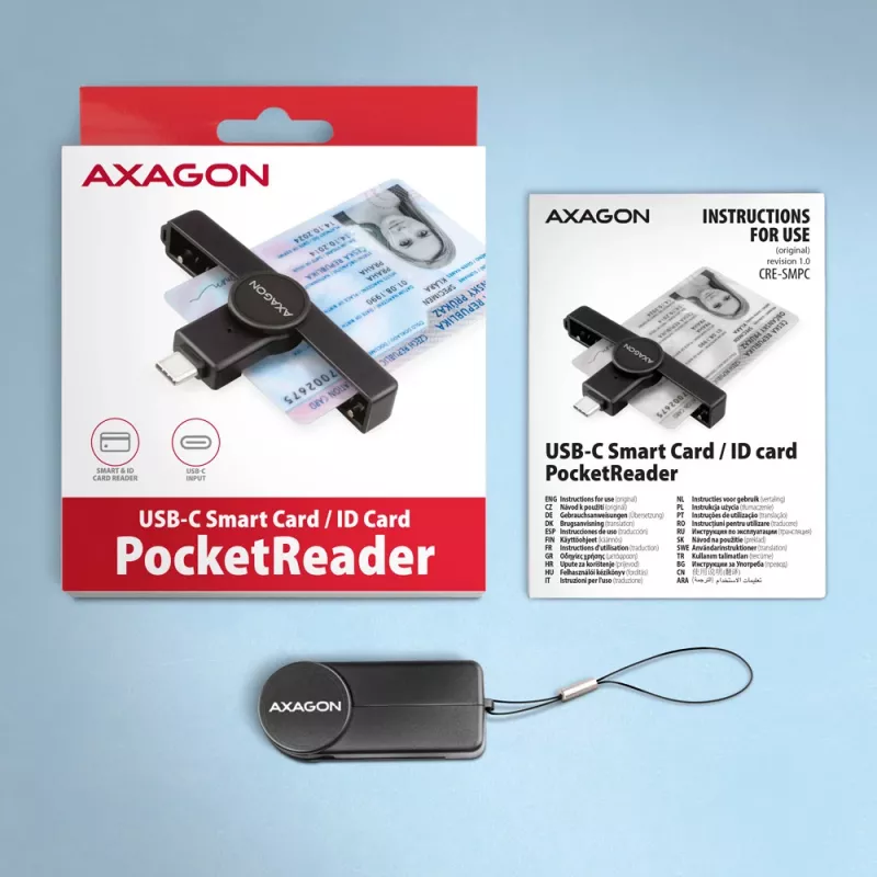 Axagon CRE-SMPC leitor de cartões inteligentes/cartão de cidadão USB-C PocketReader leitor de cartões inteligentes interior USB Type-C preto