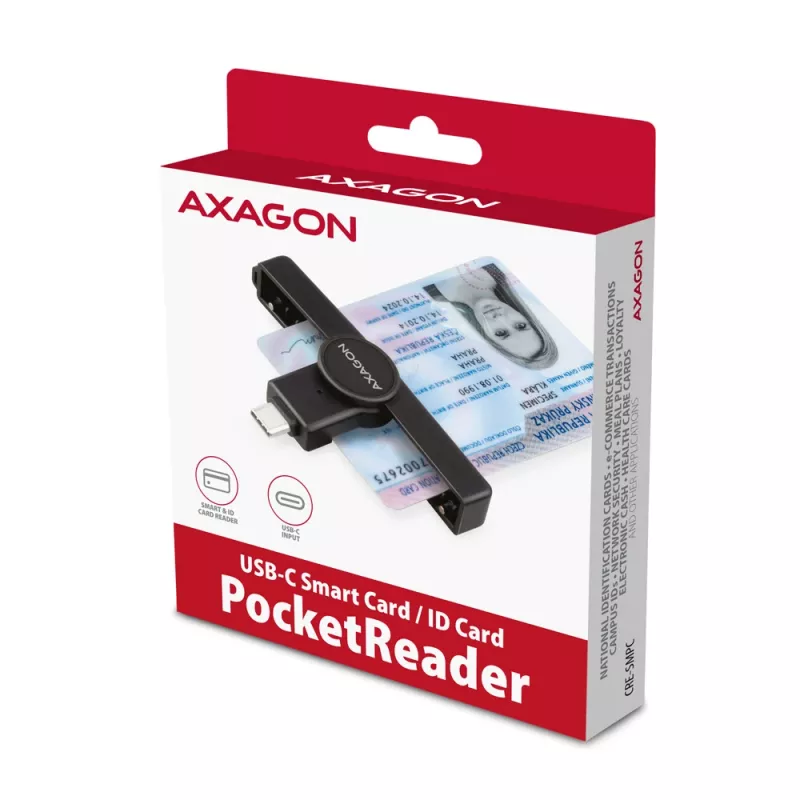 Axagon CRE-SMPC leitor de cartões inteligentes/cartão de cidadão USB-C PocketReader leitor de cartões inteligentes interior USB Type-C preto