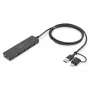 DIGITUS DA-70236 hub USB 3.0 Slim Line, 4 portas, adaptador USB-C, cabo de 1,2 m