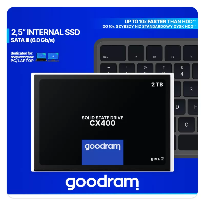 GOODRAM CX400 Gen.2 SSDPR-CX400-02T-G2 SSD de 2 TB 2,5 polegadas SATA III, 3D TLC NAND, leitura 550 MB/s, escrita 500 MB/s, 7 mm