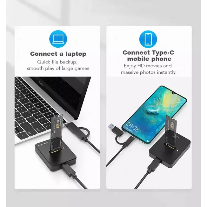 Gembird DD-U3M2 - Docking station para SSD - M.2 - cartão M.2 (PCIe NVMe e SATA) - USB 3,2 (Gen 2) - preto (DD-U3M2)