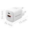 Carregador QOLTEC 50763 — carregador rápido AC de interior 35W, USB-C PD 3.0 + USB-A, 5–20V, branco