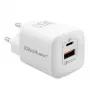 Carregador QOLTEC 50763 — carregador rápido AC de interior 35W, USB-C PD 3.0 + USB-A, 5–20V, branco
