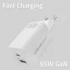 Qoltec 50765 carregador GaN ULTRA 65 W, 1× USB-C PD + 1× USB-A QC 3.0, 5–20 V, para 2 dispositivos, branco