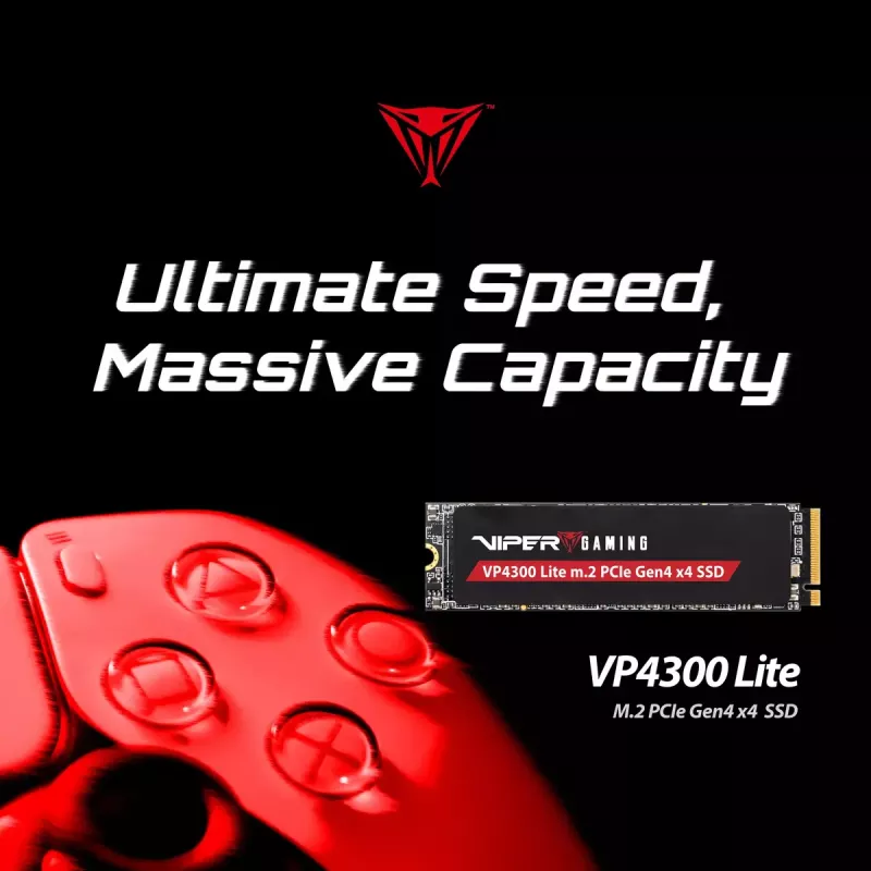 SSD M.2 2280 NVMe PATRIOT VP4300 Lite 4 TB, PCIe 4.0 x4, leitura 7400 MB/s, escrita 6000 MB/s, NVMe 2.0