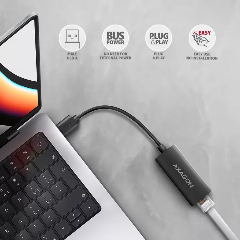 Adaptador Axagon ADE-AR USB-A 3.2 Gen 1 - Gigabit Ethernet, Realtek 8153