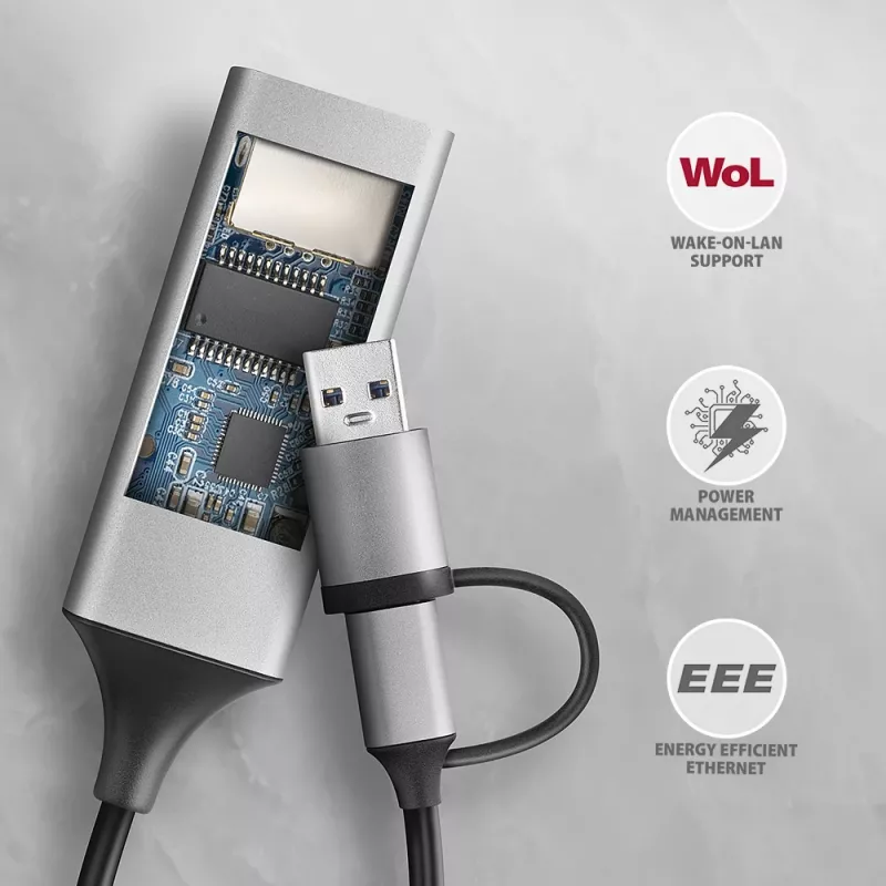 Adaptador Axagon ADE-TXCA USB-C + USB-A 3.2 Gen 1 - Gigabit Ethernet, Asix AX88179