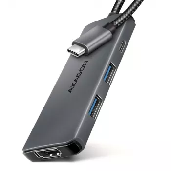Hub Axagon HMC-5H8K USB 5Gbps 2x USB-A USB-C HDMI 8k/30Hz PD 100W cabo USB-C com fio USB 3.2 Gen 1 (3.1 Gen 1) Type-C cinzento