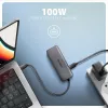 Hub Axagon HMC-5H8K USB 5Gbps 2x USB-A USB-C HDMI 8k/30Hz PD 100W cabo USB-C com fio USB 3.2 Gen 1 (3.1 Gen 1) Type-C cinzento