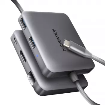 Hub Axagon HMC-5HL USB 5Gbps, 2x USB-A, HDMI 4K/60Hz, RJ-45, PD 100W, cabo USB-C de 20cm