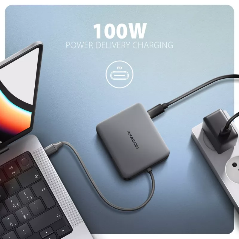 Hub Axagon HMC-5HL USB 5Gbps, 2x USB-A, HDMI 4K/60Hz, RJ-45, PD 100W, cabo USB-C de 20cm