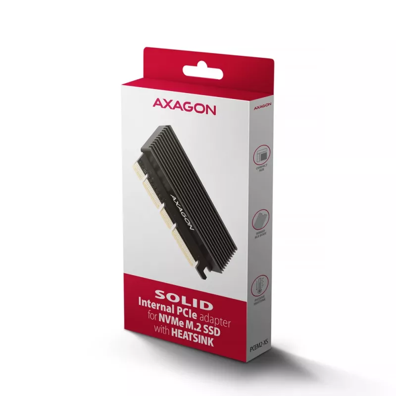 Adaptador Axagon PCEM2-XS PCIe x16 - M.2 NVMe M-Key, com dissipador de alumínio passivo