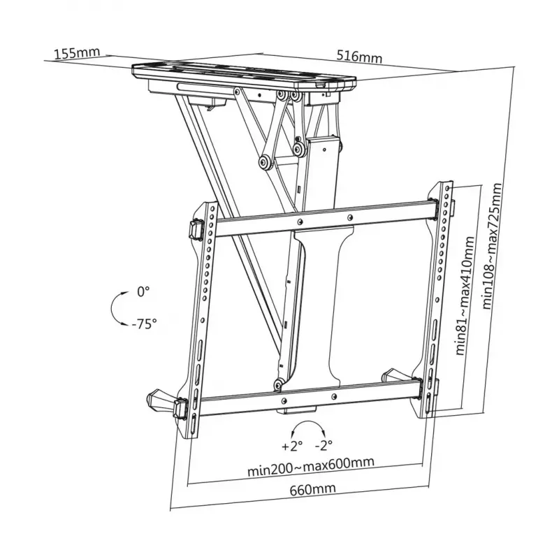 Suporte de teto para TV MACLEAN MC-880T para televisores de 32–70 polegadas, máx. VESA 600x400, ajuste elétrico de altura, capacidade de carga 35 kg