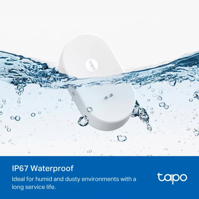 Sensor de fuga de água TP-Link Tapo T300 Wi‑Fi, alarme ajustável 90 dB, IP67, pilha (2×AAA), requer hub